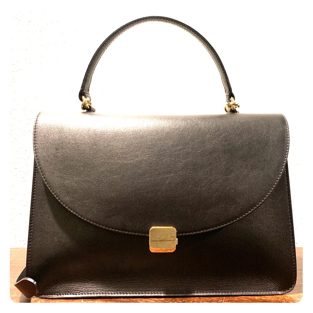 Black Leather Tophandle Crossbody Bag